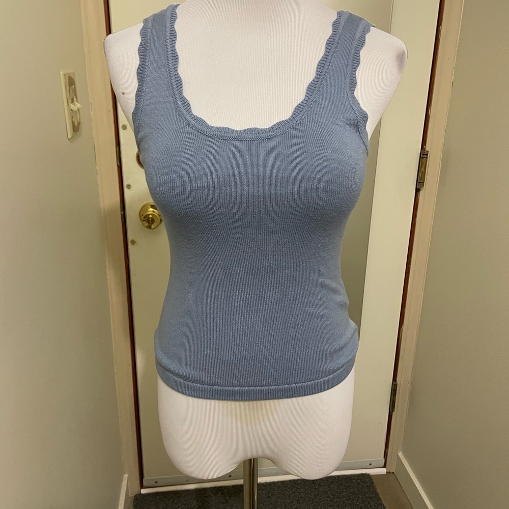 Scalloped Ribbed Tank Top in Dusty Blue